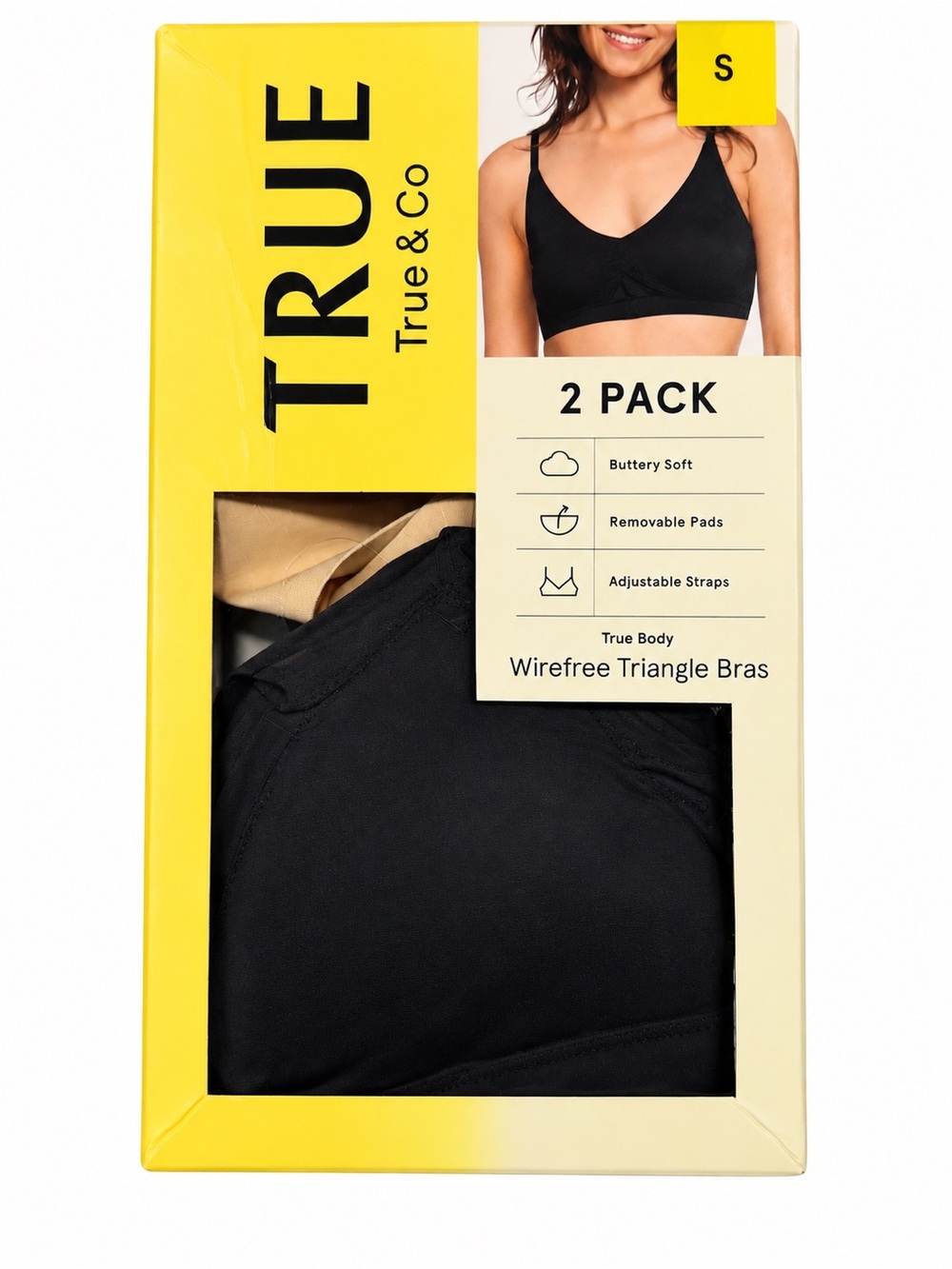 True & Co. 2-Pack Wirefree Triangle Bras - Black & Nude